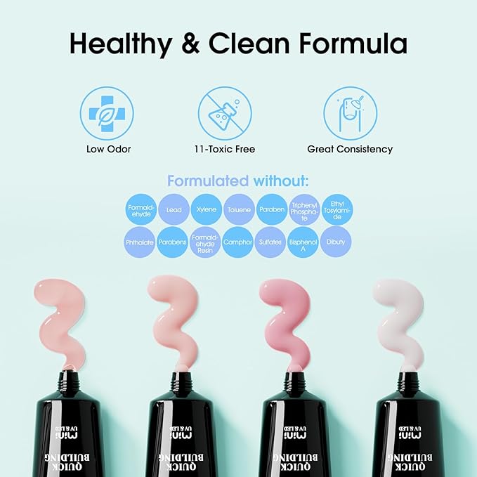 ROSALIND Poly Nail Gel Kit -12 Colors + Nail Art Accessories Kit Summer Neon Poly Nails Gel Kit Starter Kit With Slip Solution Pro Bright Colors Nail Extensions Gel Set with Mini UV Lamp-BrightBean Baby