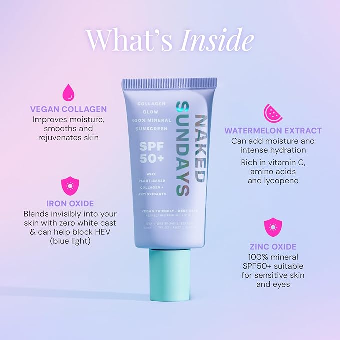 Naked Sundays SPF 50 Daily Facial Moisturizer, All-in-one Mineral Sunscreen, Face Lotion, Makeup Primer with Broad Spectrum UVA/UVB + Zinc Oxide, 50ml-BrightBean Baby