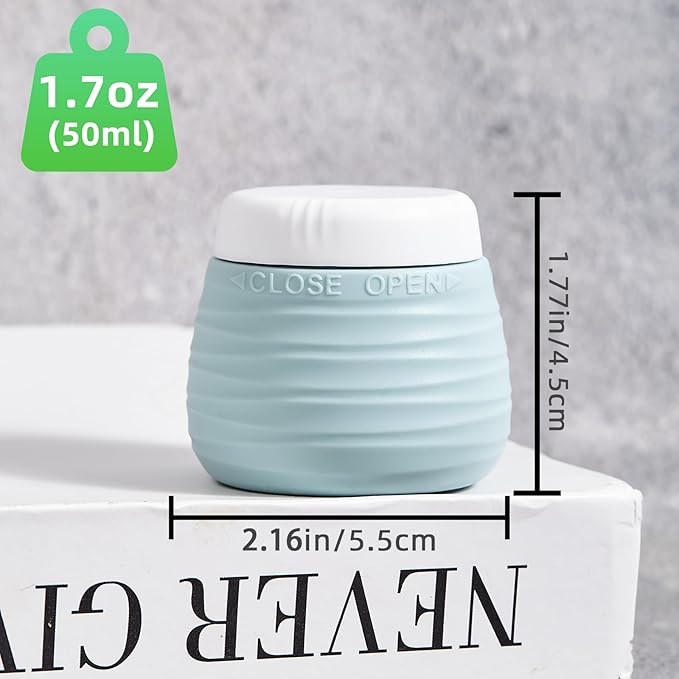 Travel Containers for Toiletries, 1.7oz Travel Size Premium Silicone Cosmetic Cream Jars, TSA Approved Leak-Proof Refillable Accessories W/Toiletry Bag for Cosmetic Face Body Cream(Gray)-BrightBean Baby
