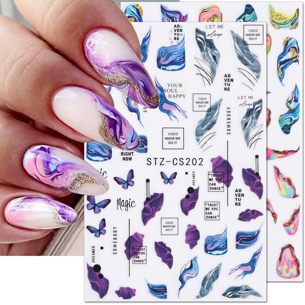 Dornail 6-Sheet Aurora Marble Wave Nail Art Stickers - Self-Adhesive Nail Decals for Women DIY Supplies-BrightBean Baby