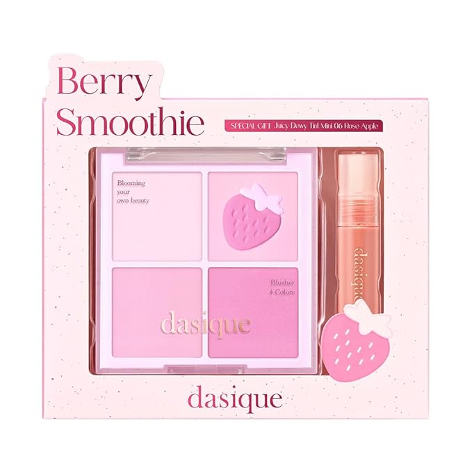Dasique Blending Mood Cheek Special Edition #06 Berry Smoothie with FREE Juicy Dewy Tint Mini #06 Rose Apple | 4 Blendable Shades in Lightweight Smooth Powder | Korean Makeup-BrightBean Baby