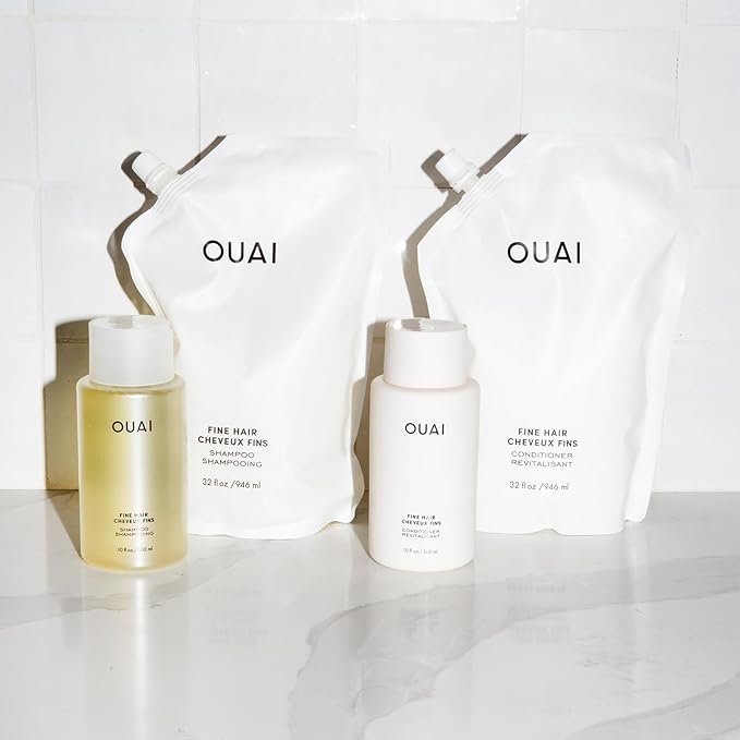 OUAI Fine Shampoo Refill - Volumizing Shampoo with Strengthening Keratin, Biotin & Chia Seed Oil for Fine Hair - Delivers Weightless Body - Paraben, Phthalate & Sulfate Free Hair Care (32 Fl Oz)-BrightBean Baby
