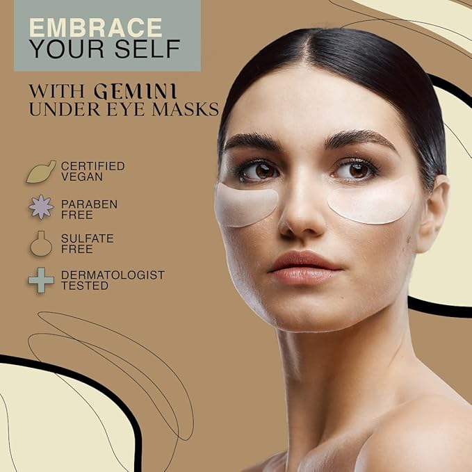 Gemini Under Eye Patches for puffy eyes, dark circles, under eye bags and wrinkles - 5 pairs biocellulose under eye masks for personal care - Certified Vegan-BrightBean Baby