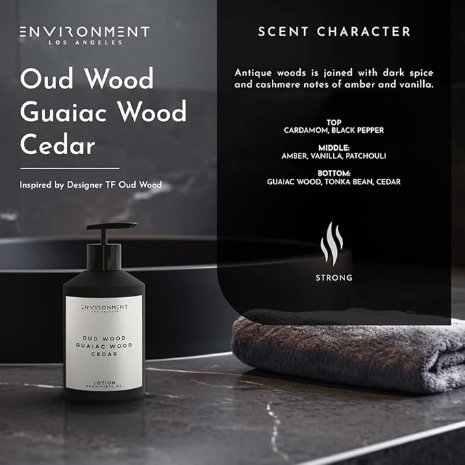 ENVIRONMENT Inspired by Designer TF Oud Wood Lotion, 300ml Luxury Scented Lotion (Oud Wood | Guaiac Wood | Cedar) Bathroom Luxury, Men & Women High-End Body Lotion, Hand Cream, Dry Skin Treatment-BrightBean Baby