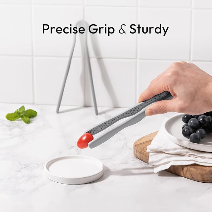 carrotez Mini Silicone Toaster Tongs, Anti-Slip,Non-Scratch Mini Tongs 7 Inch - Gray