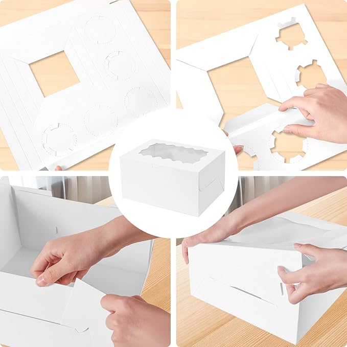 10 pcs Cake Cupcake Combo Boxes with Clear Window and Cupcake Insert Fit 5 Cupcakes and 1 Mini Cake for Partry. (White, 1+5(10Pack))