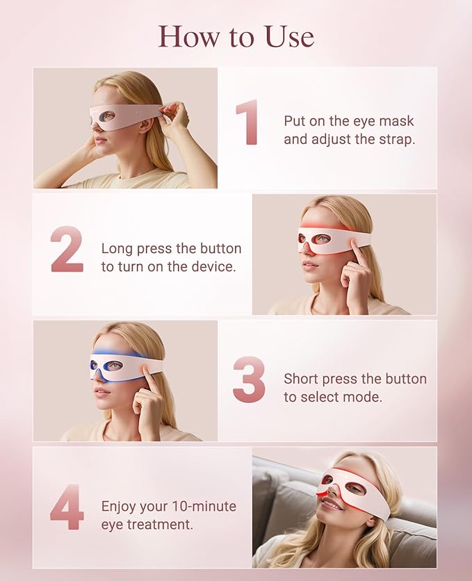 Red Light Therapy for Eyes, Wireless Under-Eye Red Light Therapy Mask with Timing Function, 3 Modes with Near-Infrared, Rechargeable Mask for Home Skincare-BrightBean Baby