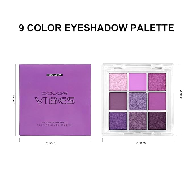 Erinde 9 Colors Purple Pink Lavender Glitter Shimmer Matte Eye Shadow Palette Makeup, Highly Pigmented Waterproof Violet Mauve Dark Purple Silver Pearl White Shimmer Sparkling Party Eyeshadow Palette-BrightBean Baby
