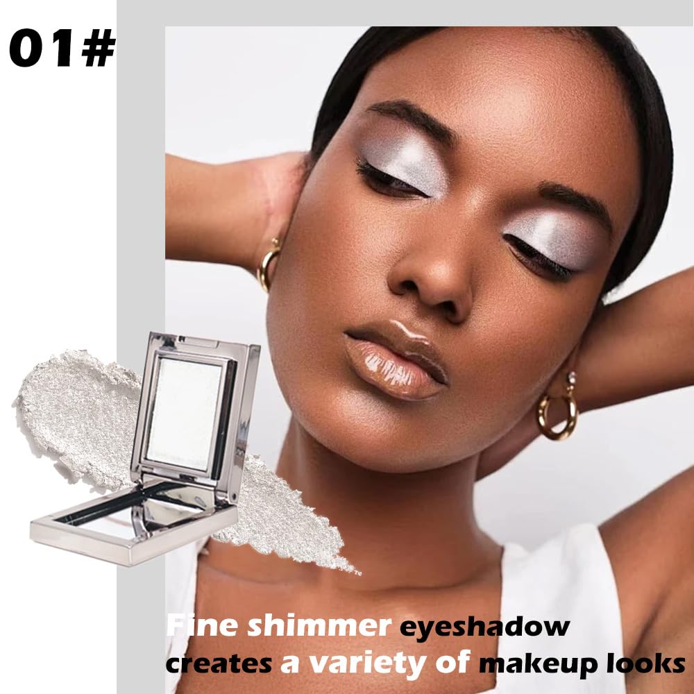 Pearl White Shimmer Single Eye Shadow Palette Makeup with Mirror,eutral Powder Monochrome Eyeshadow for Older Women,Waterproof Long Lasting Naturing-Looking sombras para ojos-BrightBean Baby