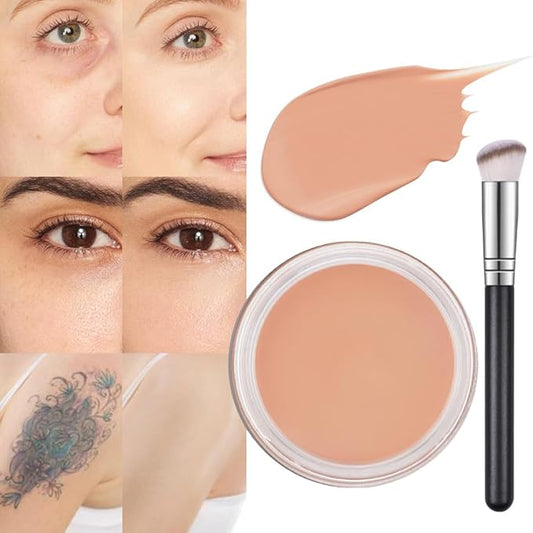 Kaely Pot Concealer Full Coverage Set,under Eye Brightener Concealer for Conceals Dark Circles,Waterproof Foundation Face Makeup Brush Kit,Color Correcting Concealer,Eye Ring corrector de ojeras 03-BrightBean Baby