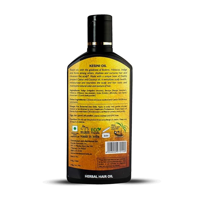 Kerala Ayurveda Kesini Hair Oil (3.38 fl oz) | Herbal Blend with Bacopa, Hibiscus, Amla, Indigo, Castor & Coconut Oil | Deeply Nourishes Dry Scalp & Strengthens Hair | Paraben-Free, Mineral Oil-Free-BrightBean Baby