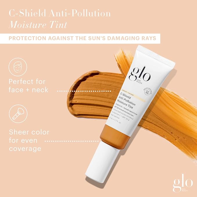 Glo Skin Beauty C-Shield Anti-Pollution Moisture Tint - Tinted Moisturizer With SPF 30 for Face, Broad Spectrum Protection & Vitamin C, 1.7 Oz (7W-Dark)-BrightBean Baby