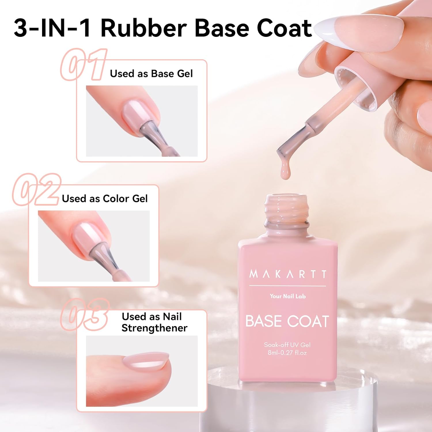 Makartt Rubber Base Gel Polish: Natural Nude Fall Winter 8ML Soak Off UV LED Foundation Gel for Salon DIY Nail Art Designs Home(Sun-Kissed Sands)-BrightBean Baby