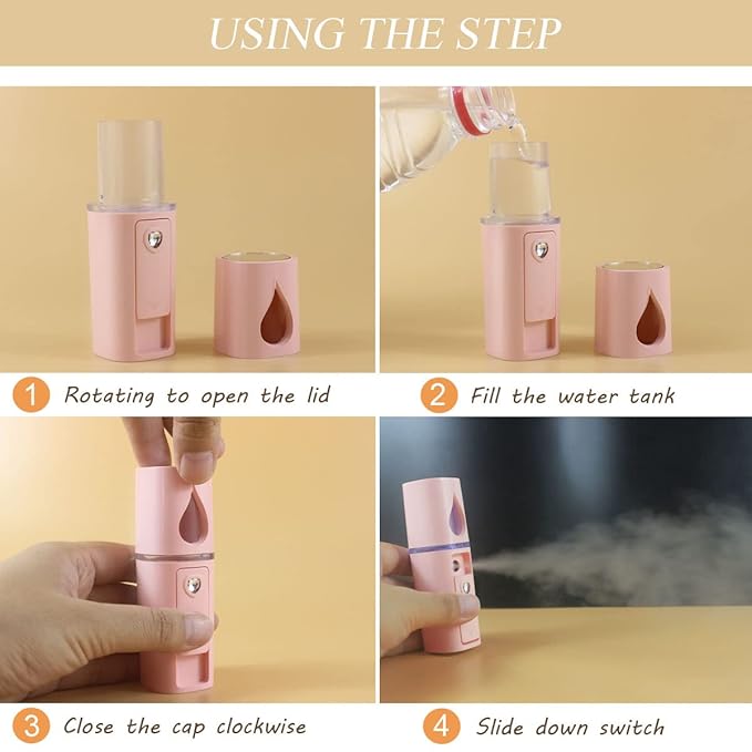 Nano Facial Mister Portable Mist Sprayer with Mirror Mini Cool Mist Spray for Skin Care & Facial Body Moisturized & Eyelash Extensions, USB Rechargeable (Pink)-BrightBean Baby