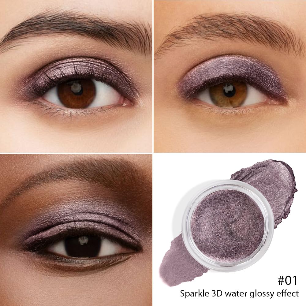 Cream Glitter Dark Purple Shimmer Metallic Eyeshadow Palette Makeup, Natural Single Mini Instant Holographic Eyeshadow For Women, Sombras Crema Para Ojos, Talc, Paraben & Cruelty Free-BrightBean Baby