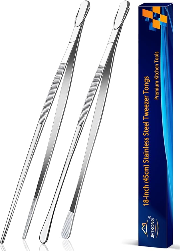 JETKONG 2 Pcs 18 Inch (45cm) Stainless Steel Grill Tongs Heavy Duty Giant Tweezer Tongs, Extra Large Tweezers Tools for Cooking, Grilling, BBQ and Turning Food (Silver)