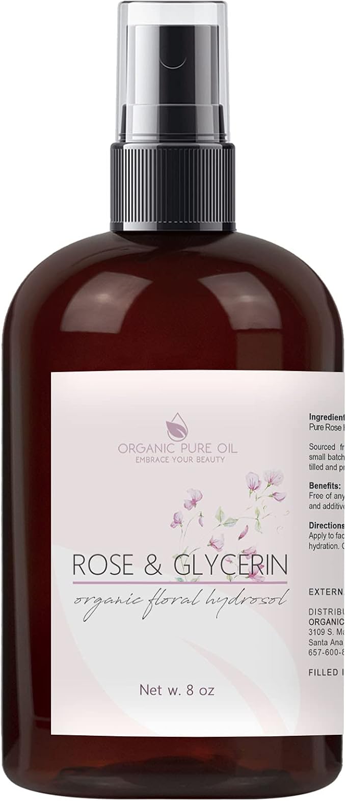 Rosewater Glycerin Mist Toner Bulk Spray Facial Body Floral Cleanser 100% Pure Rose Hydrosol and Vegetable Glycerine Moisturizing Cleansing Toning Mix for Face Skin Hair Body (8 Ounces)-BrightBean Baby