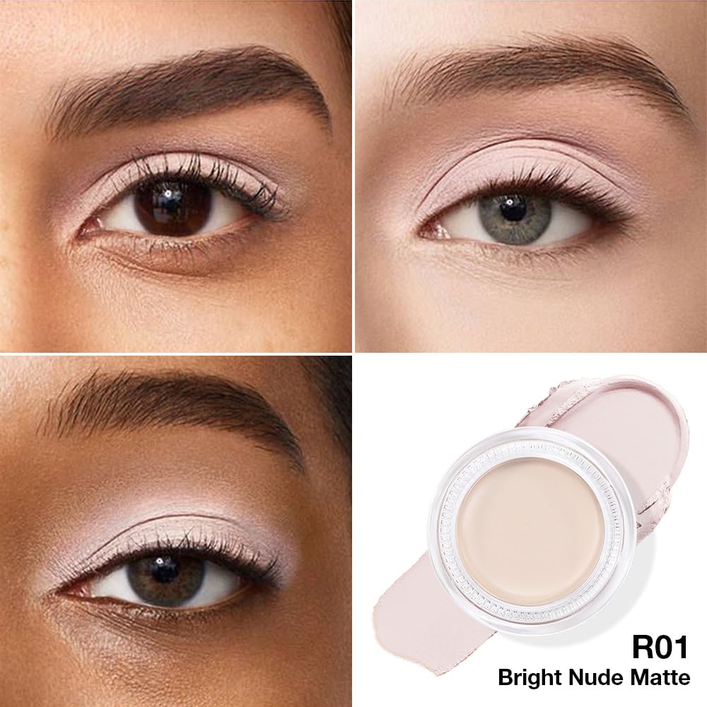 Kaely Single Cream Eyeshadow Pot, Bright Nude Matte Eye Shadow for Older Women High Pigmented Waterproof, Natural Eyeshadow Palette Makeup Brightener, sombras en crema para ojos, Blendable, R01-BrightBean Baby