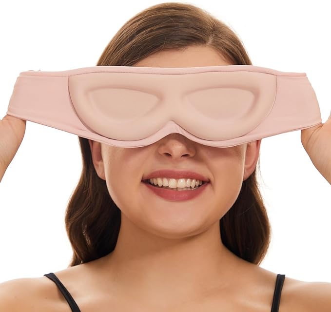 ALASKA BEAR Sleep Mask for Side Sleepers Patented Design, Cup-Shaped and Extra-Soft, 100 Blackout Eye Mask Shades Cover for Men and Women Home or Travel, Machine Washable, Pink-BrightBean Baby