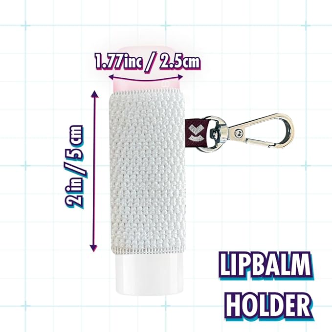 LipBalm Holder with Keychain, Lipstick Holder Keychain, Lip Gloss Holder Keychain, Never Lose Your Lip Balm, Lip Gloss or Lipstick with Cute Elastic Lip Balm Keychain Holder (White)-BrightBean Baby