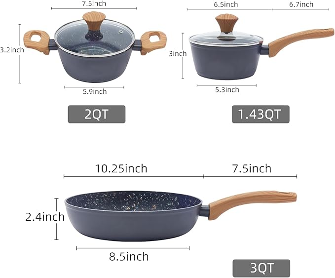 Jovire 3-Piece Nonstick Cookware Set with Lids - Black