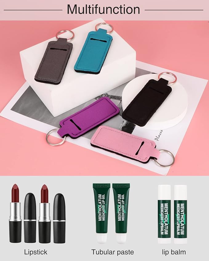 Lip Balm Sleeve Pouch Chapstick Holder With Clip Lipstick Lip Gloss Holder Stocking Stuffers Gift for Women (5pcs)-BrightBean Baby