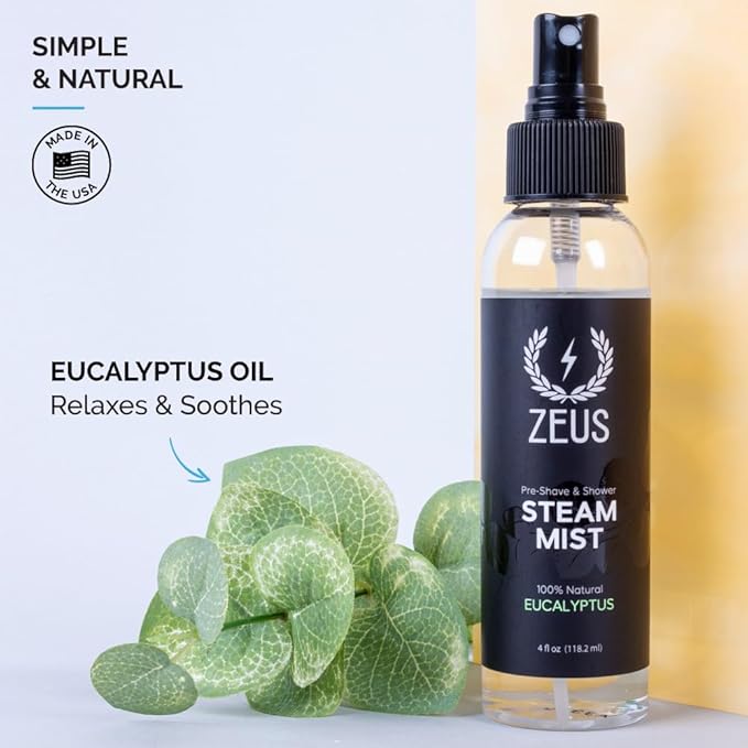 ZEUS 100% Natural Eucalyptus Oil Steam Mist, Aromatherapy Spray for Shower, Sauna, Bath & Pre-Shave, Nasal Relief & Spa-Inspired Refreshment (Made in USA) 4 oz.-BrightBean Baby