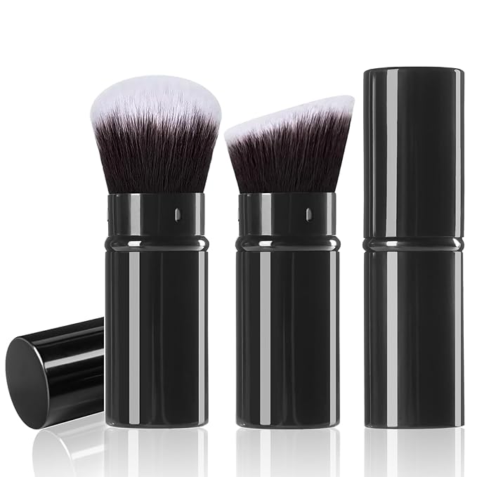 Makeup Brush 2 Pack, Retractable Travel Kabuki Powder Makeup Brush, Foundation Face Blush Brushes for Blending Liquid, Blush, Bronzer, Buffing, Sunscreen,Flawless Cosmetics-BrightBean Baby