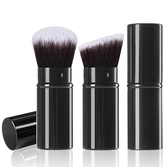 Makeup Brush 2 Pack, Retractable Travel Kabuki Powder Makeup Brush, Foundation Face Blush Brushes for Blending Liquid, Blush, Bronzer, Buffing, Sunscreen,Flawless Cosmetics-BrightBean Baby