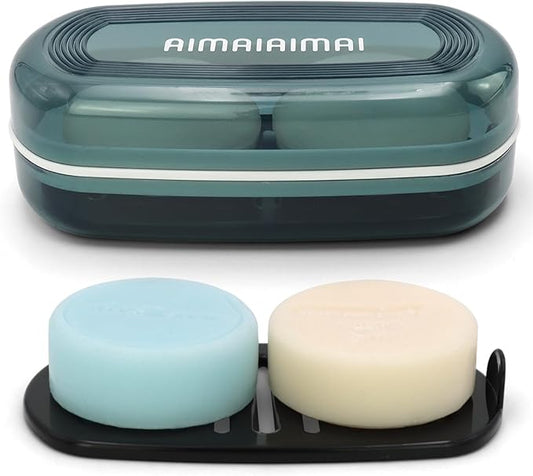 Shampoo Bar Holder Travel Case, Large Soap Holder for 5 oz/10 oz Oversized Bars, Durable & Versatile Storage Soap Container with Drainage Layer (Blue Style A-Large)-BrightBean Baby