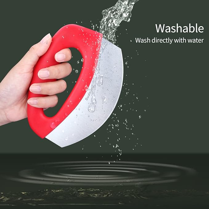 Premium Pizza Cutter Food Chopper-Super Sharp Blade Stainless Steel Pizza Cutter Rocker Slicer with Protective Sheath Multi Function Pizza Knife Kitchen Tools,Dishwasher Safe (Red)