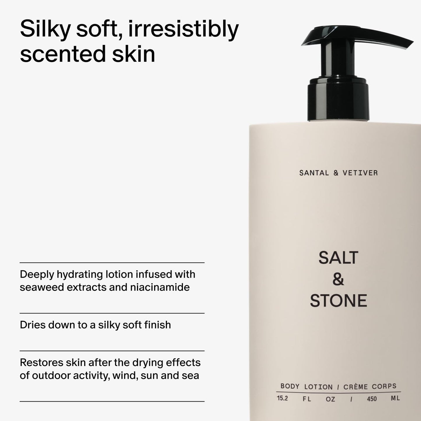 Salt & Stone Body Lotion for Women & Men| Scented Daily Body Lotion | Hydrates, Nourishes & Softens Skin | Restores Dry Skin | Fast-Absorbing | Cruelty-Free & Vegan (450 ml) (Santal & Vetiver)-BrightBean Baby