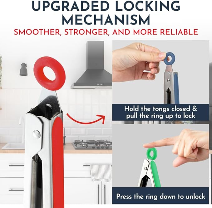 Kitchen Tongs for Cooking with Silicone Tips, Heat Resistant Tongs for Serving Food, 7-Inch, 9-Inch, 12-Inch Locking Silicone Tong, Set of 3 Salad Tong, Mulitcolor Kitchen Utensils