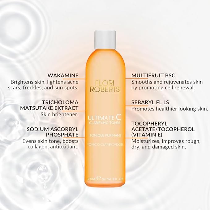Ultimate-C Clarifying Toner by Flori Roberts, Facial Toner for Women of Color or Deeper Skin Tones, Protects Against Signs of Aging, Refreshing, Hydrating, Calming, Alcohol-Free-BrightBean Baby