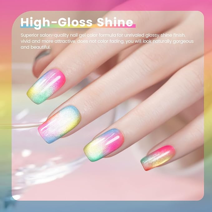 RARJSM Colorful Stained Glass Gel Nail Polish Set 6pcs Clear Crytal Blue Green Yellow Orange Red Neon Pink Series Transparent Sheer Amber Milky Gel Varnish LED UV Curing Requires French Manicure-BrightBean Baby