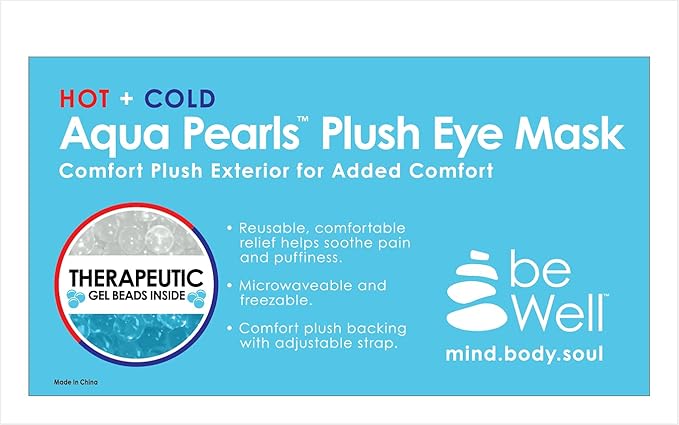 HOT +Cold Aqua Pearls Plush Eye Mask with Soft Plush Backing and Fully Adjustable Strap, Bonus Mini Round pad-2PACKS(Orange, Eye Mask+ Mini Round Pad)-BrightBean Baby