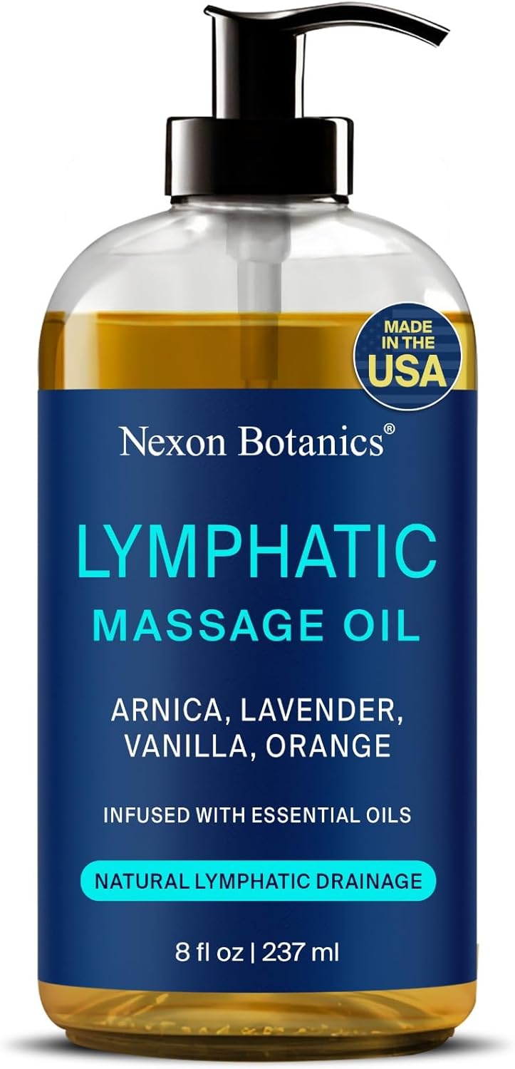 Lymphatic Drainage Massage Oil for Massage Therapy 8 fl oz - Refreshing and Relaxing - Natural Oils with Arnica, Vanilla and Lavender Oil - for Men and Women - Nexon Botanics-BrightBean Baby
