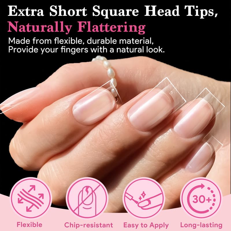 Extra Short Flat Head False Nail Tips, 15 Sizes 510 PCS Clear French Press On Fake Nail Pre-shaped Half Matte Full Cover Gel Nail Tips Extensions Long Lasting for DIY Beginners & Salon Manicure-BrightBean Baby