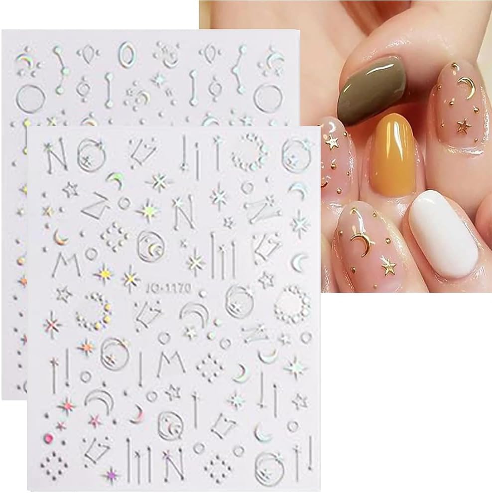 10 Sheets Aurora Nail Art Stickers 3D Pegatinas Uñas Holographic Laser Heart Star Moon Flame Nail Decals Self Adhesive Nail Stickers Nail Supplies DIY Nail Design Nail Art Decoration-BrightBean Baby