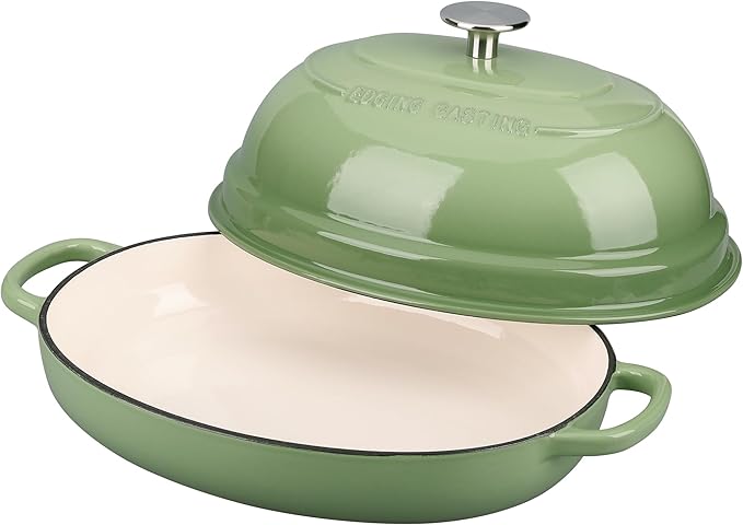 Enameled Oval Cast Iron Dutch Oven Pot with Lid 6QT - Bread Dutch Oven Pistachio Green