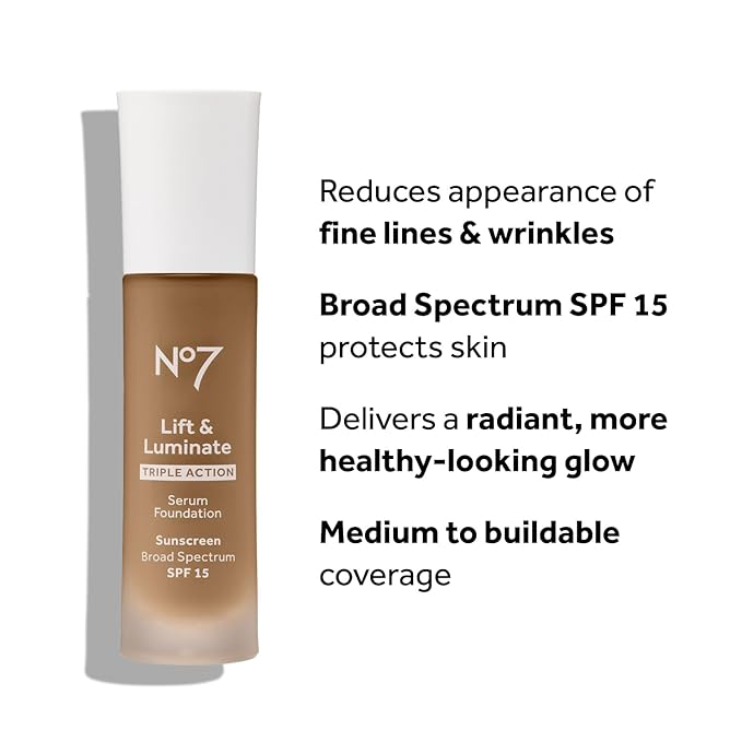 No7 Lift & Luminate Triple Action Serum Foundation - Warm Ivory - Liquid Foundation Makeup with SPF 15 for Dewy, Glowy Base - Radiant Serum Foundation for Mature Skin (30ml)-BrightBean Baby