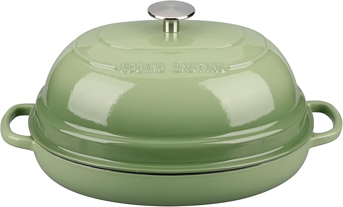 Enameled Oval Cast Iron Dutch Oven Pot with Lid 6QT - Bread Dutch Oven Pistachio Green