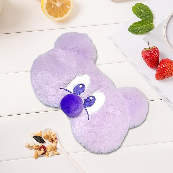 PERFECTSIGHT Mouse Sleep Eye Masks, Cute Plush Sleep Eye Cover Lightweight Adjustable Eyeshade Faux Fur Mask Cover for Women Men Kids Sleep Travel Nap, Big Eye Girl, Purple Nose-BrightBean Baby