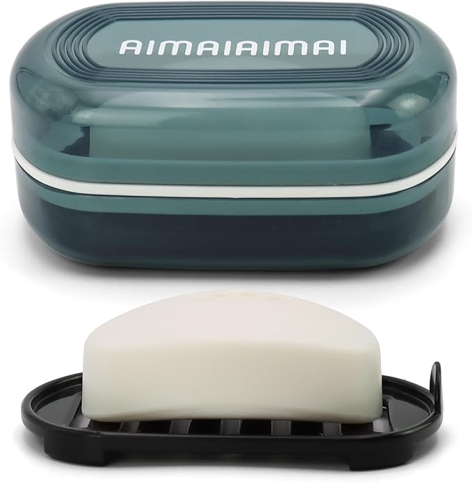 Travel Soap Container, Soap Dish with Lid, Travel Soap Box with Removable Draining Layer, Portable Soap Case for Traveling, Camping, Gym (Blue Style A)-BrightBean Baby