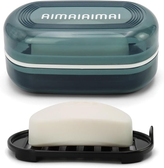 Travel Soap Container, Soap Dish with Lid, Travel Soap Box with Removable Draining Layer, Portable Soap Case for Traveling, Camping, Gym (Blue Style A)-BrightBean Baby