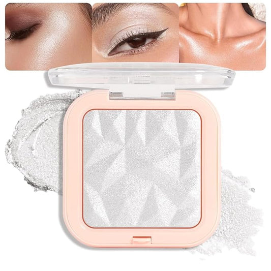 evpct Pearl White Silver Face Highlighter Makeup Shimmer Glitter Diamond Sparkly Highlighters Makeup Palette Powder for Face Body Cheek Skin iluminadores iluminador de jos maquillaje luminizers E01-BrightBean Baby