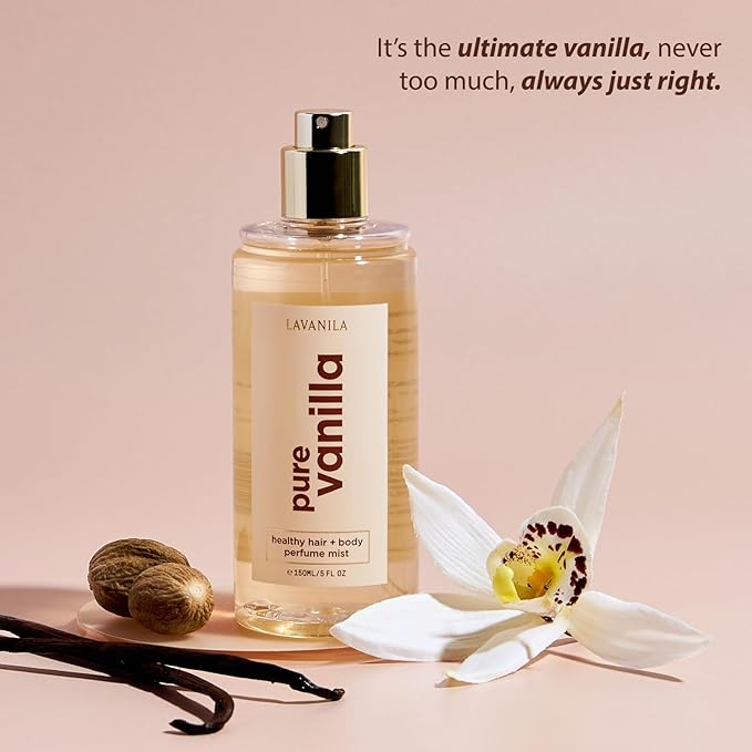 Lavanila Pure Vanilla Healthy Hair + Body Perfume Mist, 5 Fl Oz - Sweet & Warm Fragrance Spray Formulated with Jojoba Oil, Madagascar Vanilla, Tonka Bean, Heliotrope-BrightBean Baby