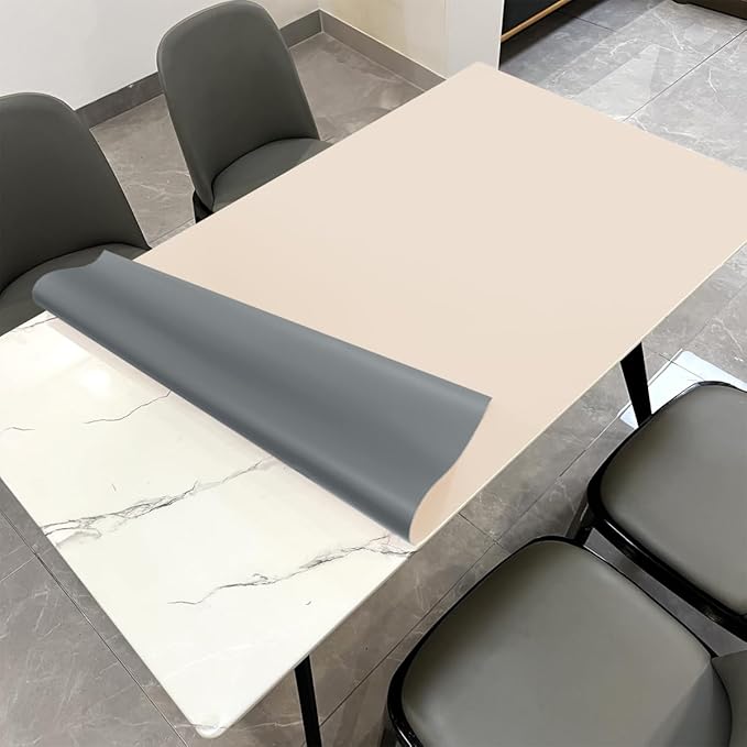 Leather Table Pad,1.8mm Thick,40x72 Inch,Dining Table Pad,Table Pads for Dining Room Table Rectangular,Table Protector for Dining Room Table(Off White+Light Gray,40x72)