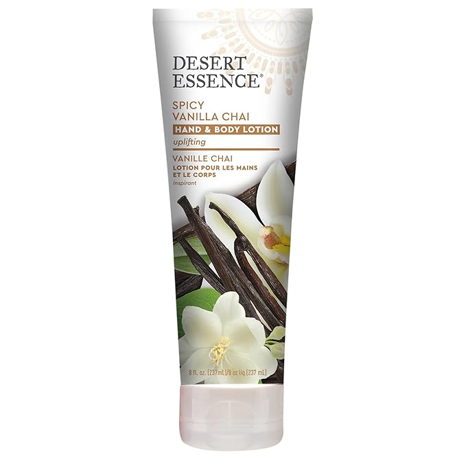 Desert Essence Spicy Vanilla Chai Hand & Body Lotion, Uplifting, Smoothes & Softens Skin, No Greasy Residue, Aloe Vera, Shea Butter, Vitamin E, 8 Fl Oz-BrightBean Baby