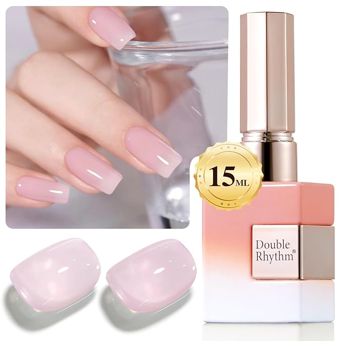 Double Rhythm Gel Polish Translucent Sheer Neutral Natural Light Milky Same Color Same Bottle 15ML Jelly Polish Art DIY at Home (Light Pink-A1381)-BrightBean Baby